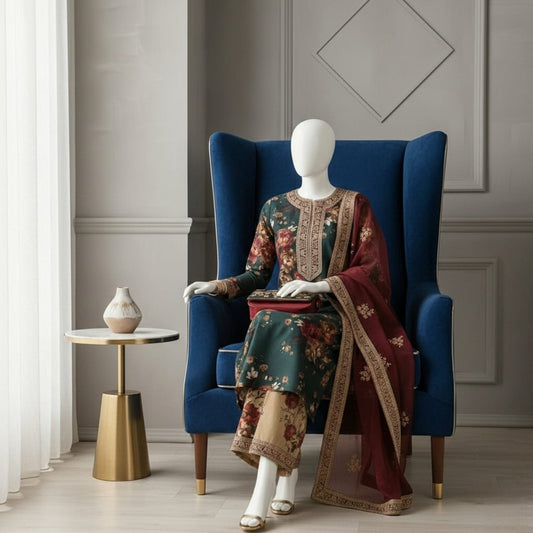 luxury embroidered print 3PC SUIT FC758